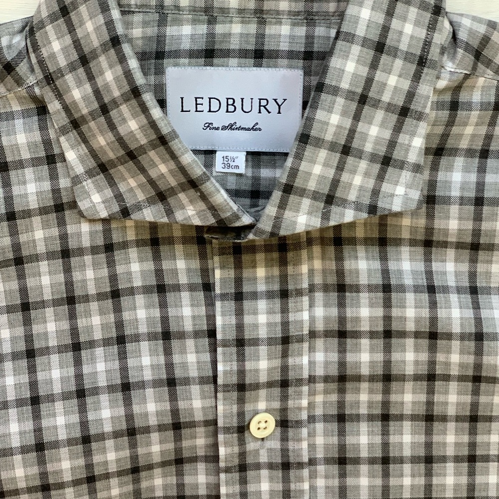 Ledbury Fine Shirtmaker Men’s Button Down Shirt 15.5”/ 33.5” Gray & White
